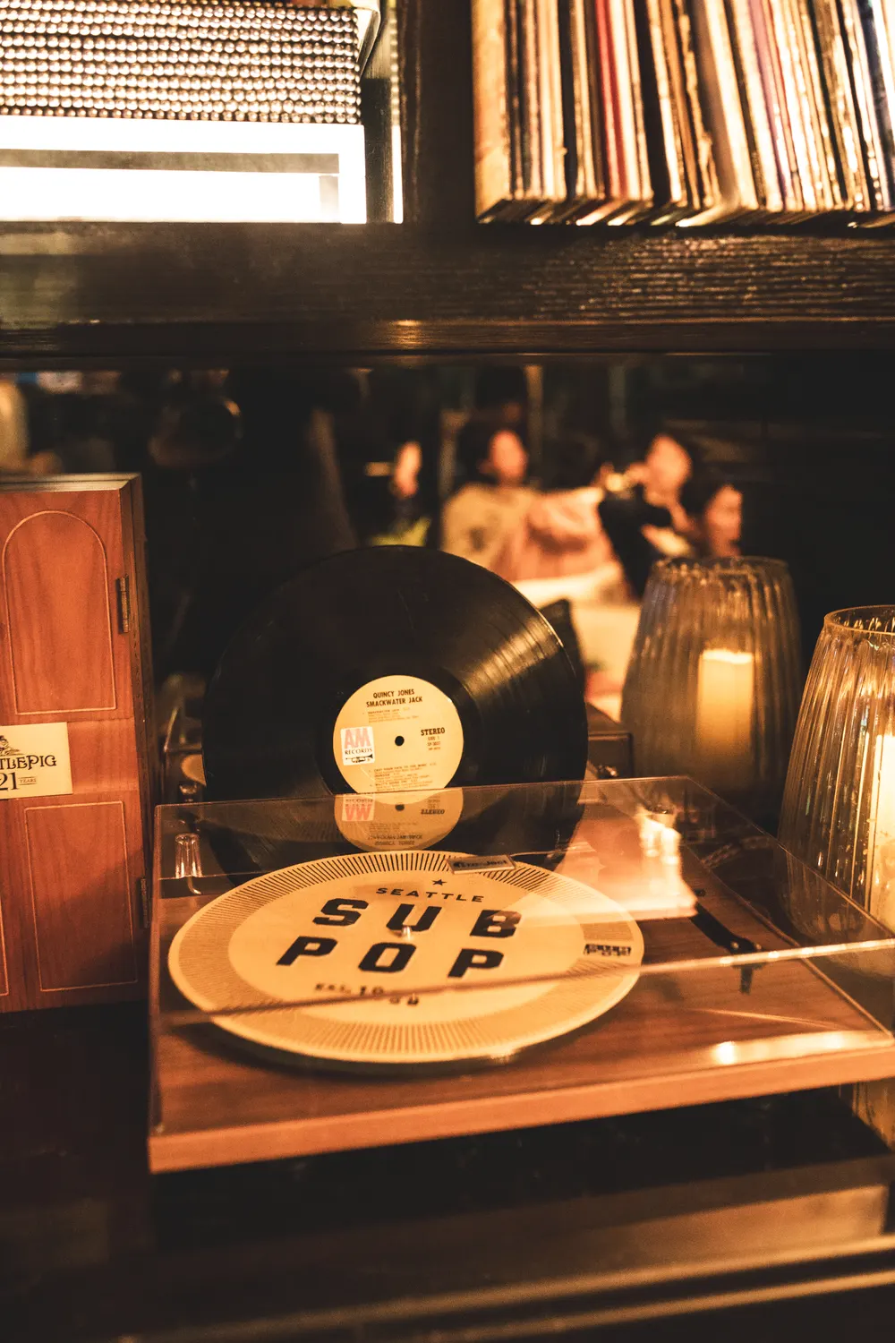 A Sub Pop record spinning on the turntable at ASA